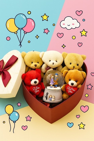 Seni Seviyorum Hediye Kutusu Sevgiliye Özel Romantik Kalpli Kutuda Ayıcık Ve Kar Küresi Hediye Seti Dekoratif Obje