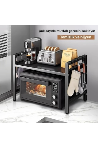 Honeybeeshop Beyaz 38 66cm 2 Katmanlı Genişletilebilir Mikrodalga Rafı Metal Mutfak Tezgahı Depolama Rafı 6 Saç Tokası İle Pratik Ev Mutfak Çözümü