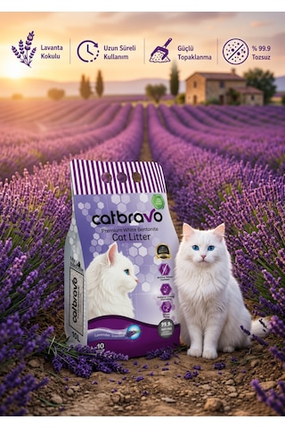 Catbravo Doğal Bentonite- Süper Topaklanan Lavanta Kokulu Kedi Kumu 10 Lt