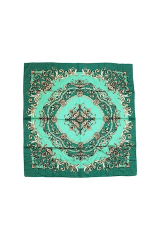 Tikitonki Zümrüt Yeşili Kare Kesim Çiçek Desenli Eşarp - 90x90 Yeşil Yeşil