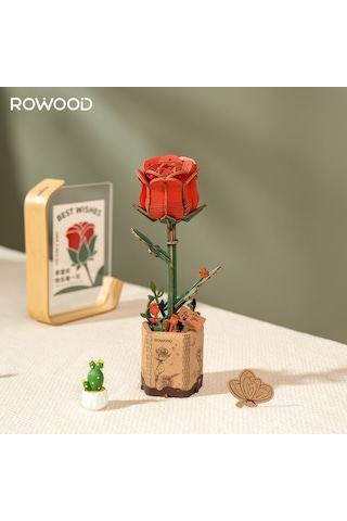 Rowood Tw042 Kırmızı Gül Red Rose Dıy Minyatür Maket Model Set Ahşap 3d Wooden Puzzle 3d Model Kit Ahşap Maket Dekoratif Hobi Seti