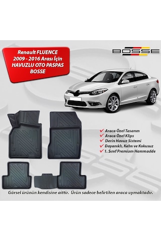 Renault Fluence Paspas Araca Özel 2009 2016 BOSSE 3D Havuzlu Oto Paspas