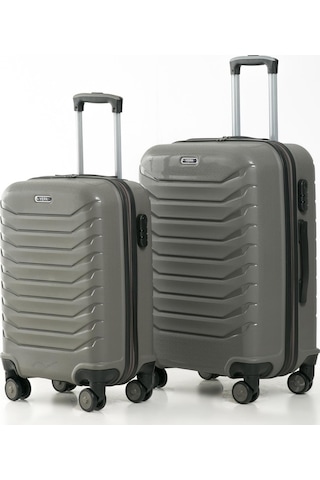 Yefa Pp Polipropilen Kırılmaz Orta & Kabin Boy 2'li Valiz Seti Gri
