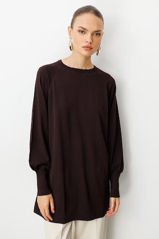 Mizalle Premium Rayon Balon Kol Kahverengi Triko Kazak Kahverengi