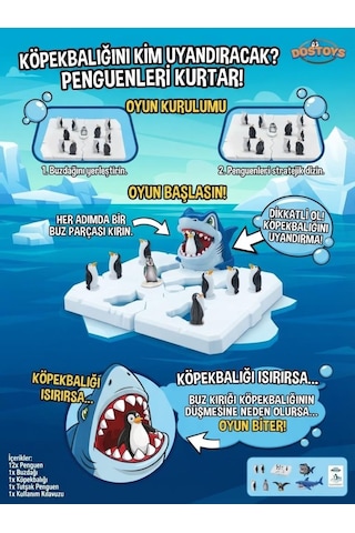 Köpekbalığını Kim Uyandıracak Penguenleri Köpekbalığından Kurtar 12 Penguenli Strateji Oyunu