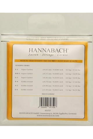 Hannabach 725mht Goldin Klasik Gitar Teli Seti Üst Segment - Premium Seri Super-carbon Tizler, Goldin Altın Alaşımlı Baslar, Medium/high Tension Karma Sertlik Ölçüler: 4/4 Standart Klasik Gitar Uyumlu