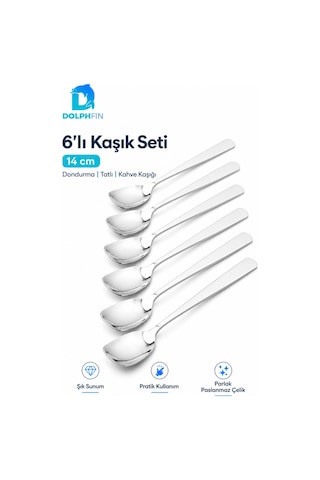 6 Lı 14 Cm Paslanmaz Çelik Tatlı Kaşığı Dondurma Kahve Kaşık Seti Inox
