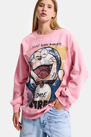 Itsbasic Kadın Pembe W5 Oversize Baskılı %100 Koton Organik Kumaş Sweatshirt