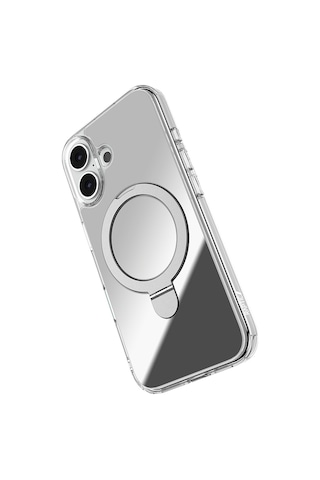 Apple Uyumlu iPhone 16 Kılıf Magsafe Şarj Özellikli Raptic Air Stand Serisi Aynalı Arka Yüzey Standlı Kapak Gri