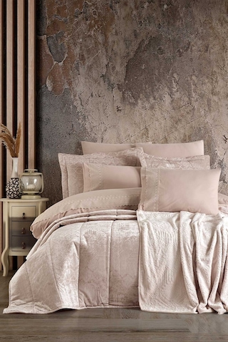 Elart Çeyiz Paketi 10 Parça Yatak Örtüsü+nevresim Takımı+battaniye Nüans Ekru