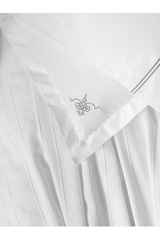 Cotton Box Classic Çeyizlik Çift Kişilik Pikeli Nevresim Takımı Güher Beyaz Beyaz