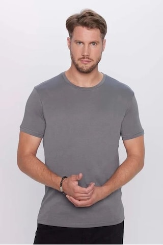 Tudors Unisex 5'li Paket Beyaz-gri-füme-mavi-taş Slim Fit Dar Kesim %100 Pamuk Bisiklet Yaka Tişört-35303 Multi
