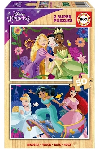 Educa 2x50 Parça Disney Prensesleri Kız Çocuk Ahşap Puzzle - 4-6 Yaş 1 Adet