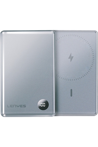 Lenyes Pw037d Ultra İnce Dijital Led Ekranlı Wireless Kablosuz Powerbank 5000mah Gri