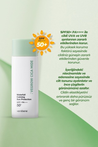 Verobene Vegrow Cica Mide Waterfull Sun Protection Güneş Kremi SPF50+ 50 G