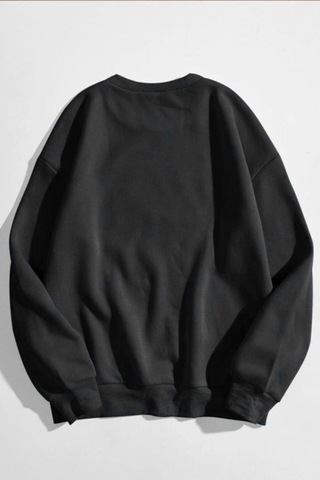 Los Angeles California Sweatshirt - Siyah Baskılı Oversize Kışlık Kalın Bisiklet Yala Siyah