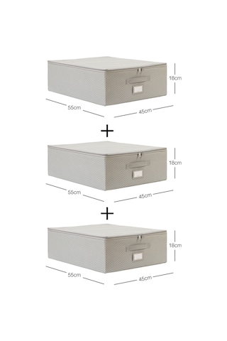 Ocean Home Textile 3'lü Orta Boy Gri Balıksırtı Destekli Hurç Set 45 x 55 x 18 cm