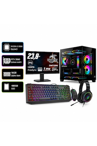 Ramtech Bilgisayar RMT-N11F-07 R5-5500 16 GB 480 GB SSD RTX 5060 24" Masaüstü Oyuncu Bilgisayarı