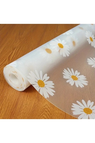 Mutfak Eva Shelf Liner Şeffaf Astar Kaymaz Dolap İçi Çekmece Örtüsü Papatya Desen Mat 45cmx10 Metre Çok Renkli