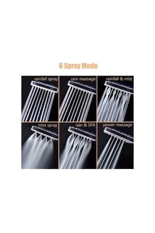 Pazly 6 Ayarlı Yüksek Basınçlı El Duş Başlığı, 4.9ft Hortumlu Yağmur Spreyi, Krom Gümüş