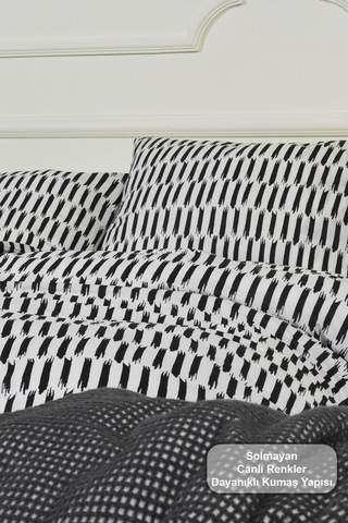 Elart Carlos Nevresim Takımı Tek Kişilik %100 Pamuk Ranforce Lastikli Çarşaf 160x220 Cm Siyah Siyah