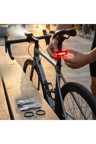 Bisiklet Işık Seti Usb Şarjlı Led Ön Far + Arka Stop Lambası, Su Geçirmez Bisiklet Aydınlatma Seti Diğer
