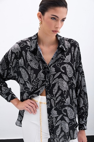 Sateen Desenli Saten Gömlek - Siyah-135960 Siyah