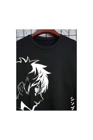 Tarzsokak Unisex Kadın/erkek Siyah Anime Yaşam Oversize Bisiklet Yaka Pamuklu Sweatshirt