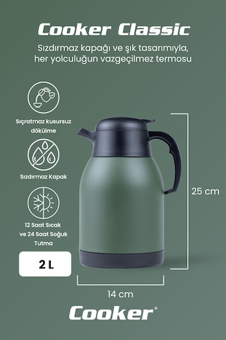 Cooker Classic 2 Litre Paslanmaz Çelik Termos Yeşil Ckr2038