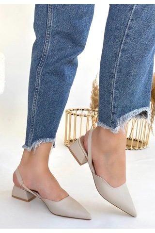 Jenti Bej Cilt Topuklu Ayakkabı Bej