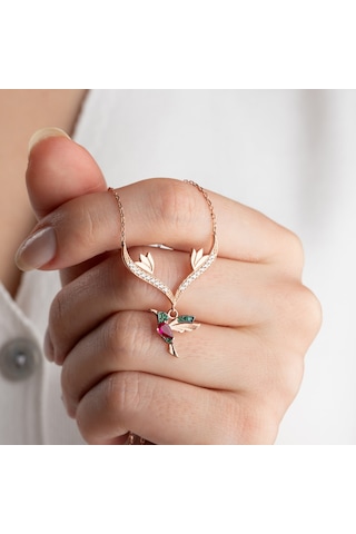 Vaoov 925 Ayar Gümüş Dal Ve Arı Kuşu Kolye Rose