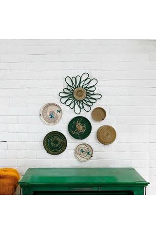 7'li Dekoratif Hasır Duvar Tabağı, Bohem Duvar Tabağı, Afrikan Duvar Tabağı, Duvar Dekoru Diğer