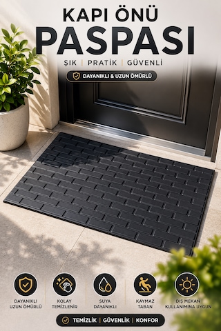 Kapı Önü Paspas 75x45 Cm Kaymaz Tabanlı Yıkanabilir Çok Amaçlı Dış Mekan Paspası siyah