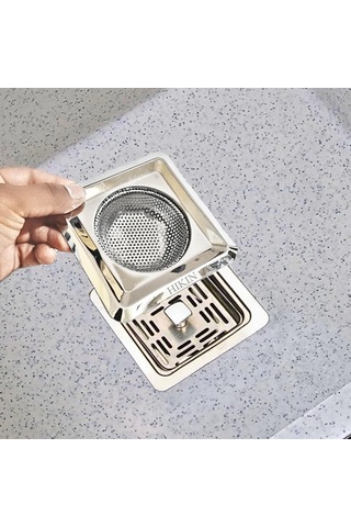 Ximistore9 11.5cm Kare Delikli Paslanmaz Çelik Mutfak Lavabo Filtresi Su Tüpü Gümüş