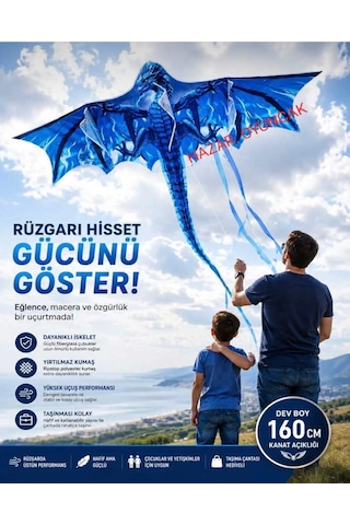 Mavi Ejderha Dragon Oyuncak Uçurtma Büyük Uçan Ejderha 1.55x1.82cm Kite