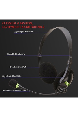 Ruicoo Oyun İçin Ayarlanabilir Mikrofonlu Kulaklık, Çift 3.5mm Bağlantılı, Sy440mv Model