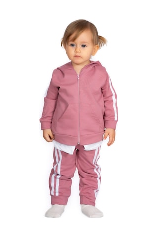 Mai Perla Yandan Çizgili Kanguru Cepli Fermuarlı Sports Wear 2 Li Bebek Takım Pembe