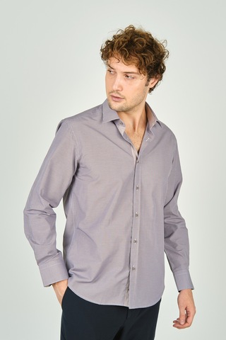 De Leone Erkek Slim Fit Ekoseli Uzun Kollu %100 Pamuk Gömlek 2062 Kahverengi Kahverengi