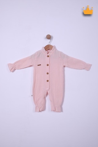 Begisa Begi Pamuk Müslin Kız Bebek Fırfırlı Uzun Kollu Çıtçıtlı Tulum 22402 Pembe