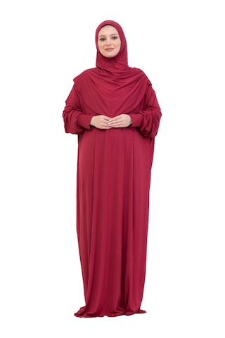 Modish Group Tek Parça Namaz Elbisesi Seti, Viskon Yumuşak Tesettür Abaya, Rahat Hazır Şal Başörtüsü Takım Kırmızı