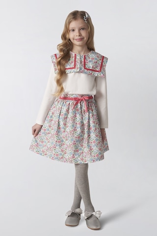 Made With Liberty Fabric Liberty Kumaş Kız Çocuk Tişört Krem