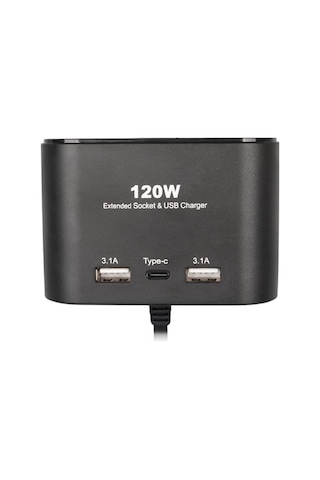 Olesson 1653 12-24v Çift Usb + Type-c Girişli 100w 70cm Kablolu 3 Lü Araç Çakmak Çoklayıcı