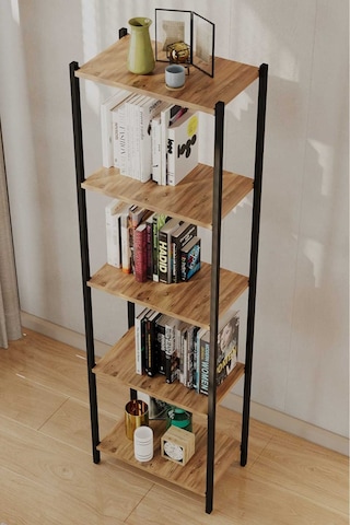 Metal Kitaplık 5 Raflı Kitaplık Dosya Kitap Rafı Ofis Ev Rafı Kitap Raf Siyah-çam