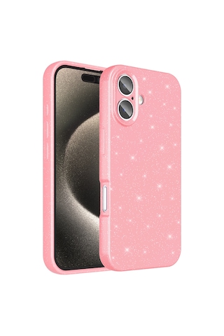 Apple Uyumlu iPhone 16 Plus Kılıf Kamera Korumalı Simli Lüks Zore Koton Kapak Açık Pembe