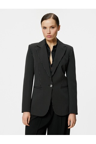 Koton Slim Fit Blazer Ceket Tek Düğmeli Cep Detaylı Siyah Çizgili 4sak50063uw Siyah