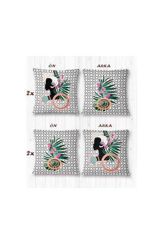 Geometrik Tropik Kadın 05- Kırlent Kılıf Seti 4'lü