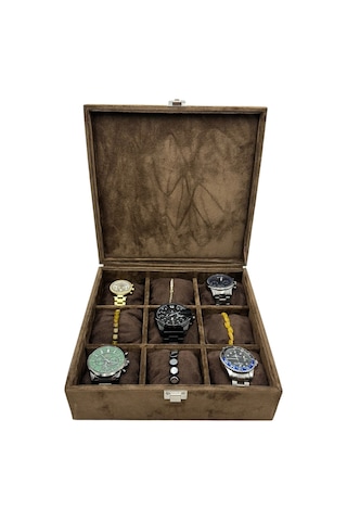 Saat Kutusu 9 Lu Kapalı Alkantara Kahve Siyah