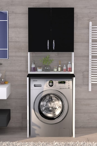 Üst Dolaplı Çok Amaçlı Çamaşır Makinesi Dolabı Siyah Beyaz
