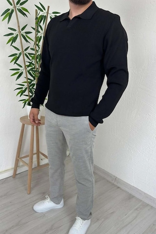 Explode - Erkek Siyah Polo Yaka Regular Triko Kazak Siyah