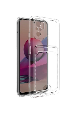 Xiaomi Redmi Note 10 Kılıf Kartlıklı Setra Silikon + Ekran Koruyucu Şeffaf